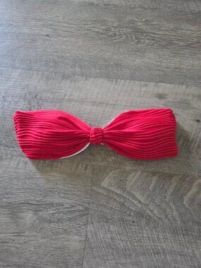 Shein Red Twist-Front Ribbed Bandeau Bikini Top.